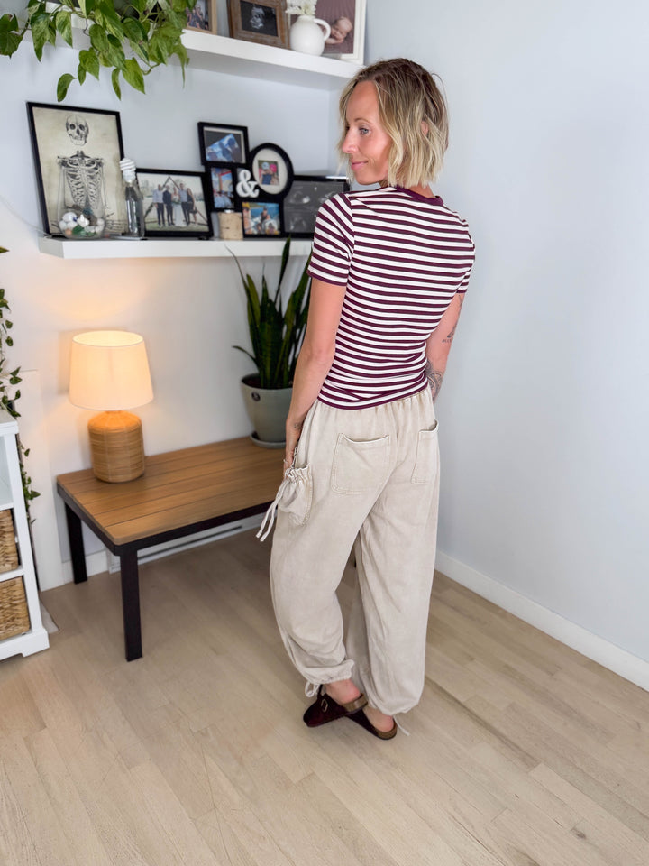 Only Val Organic Cotton Short Sleeve Top- FIG STRIPE HEART