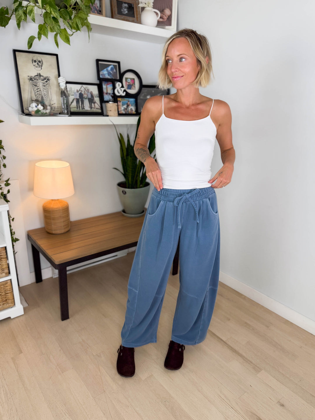 Willda Drawstring Barrel Sweats- VINTAGE BLUE