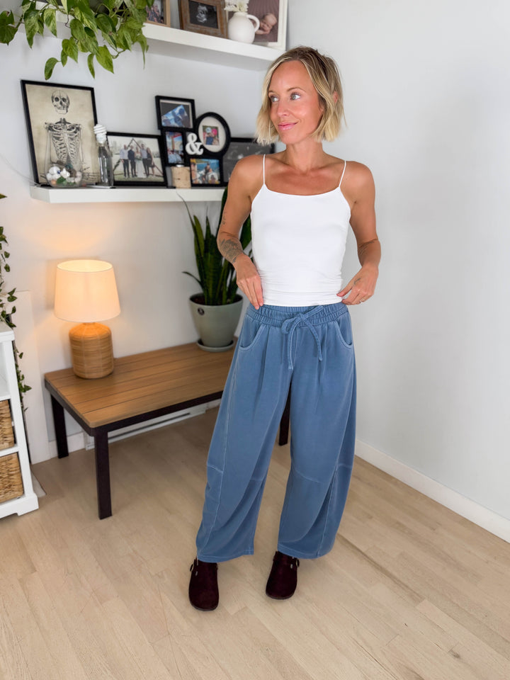 Willda Drawstring Barrel Sweats- VINTAGE BLUE