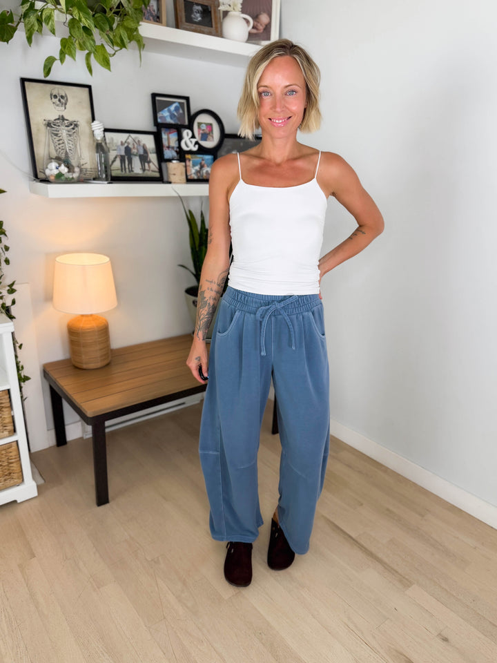 Willda Drawstring Barrel Sweats- VINTAGE BLUE