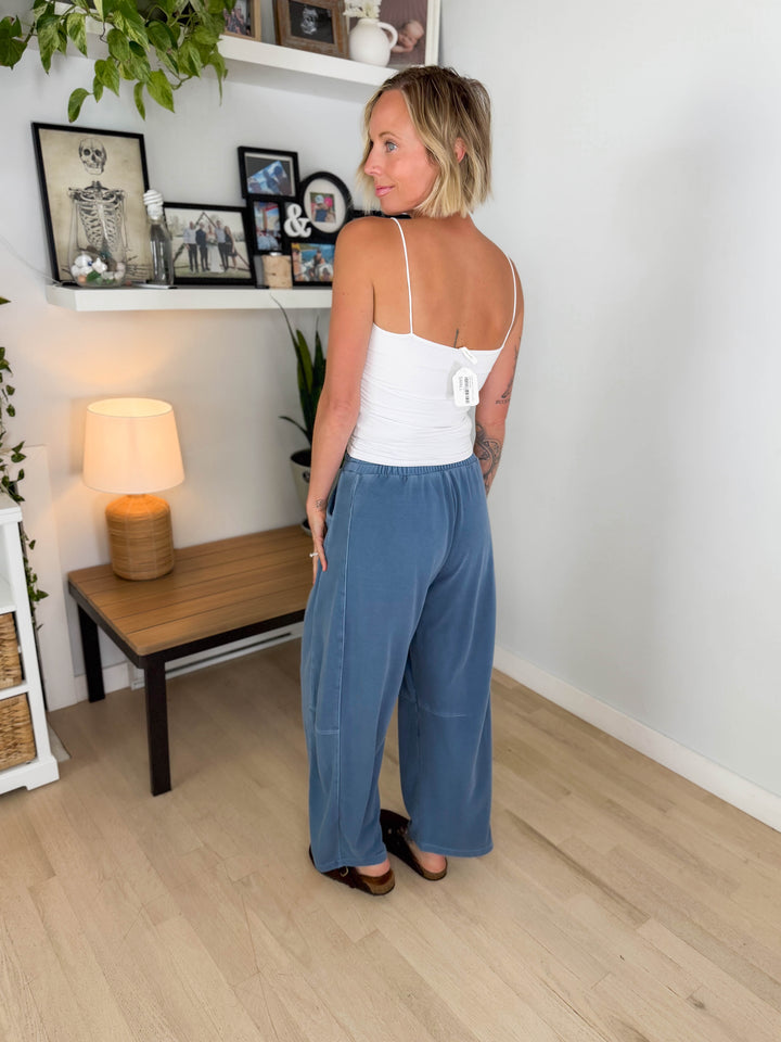 Willda Drawstring Barrel Sweats- VINTAGE BLUE