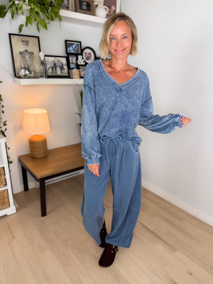 Shiloh Washed Cotton Inverted Seam Long Sleeve- VINTAGE BLUE