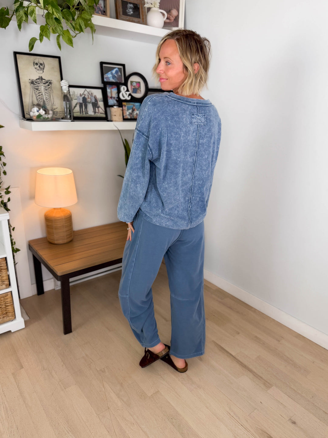 Shiloh Washed Cotton Inverted Seam Long Sleeve- VINTAGE BLUE