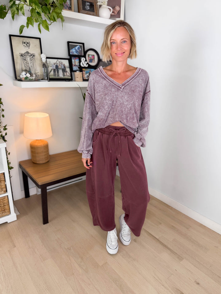 Shiloh Washed Cotton Inverted Seam Long Sleeve- EGGPLANT