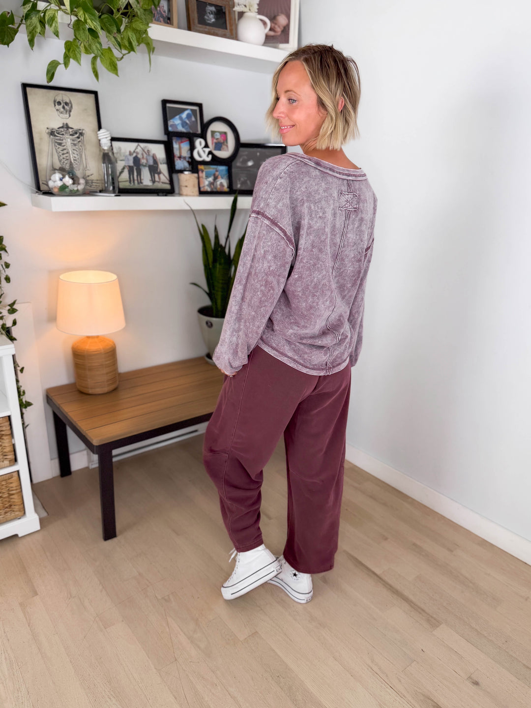 Shiloh Washed Cotton Inverted Seam Long Sleeve- EGGPLANT