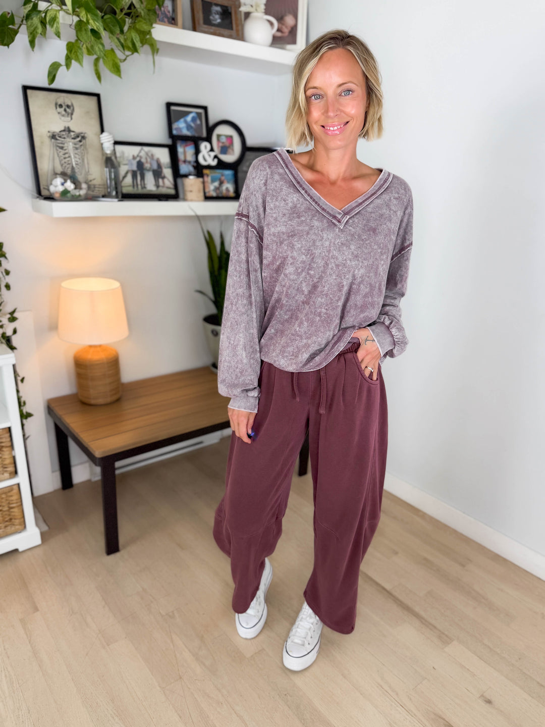 Shiloh Washed Cotton Inverted Seam Long Sleeve- EGGPLANT