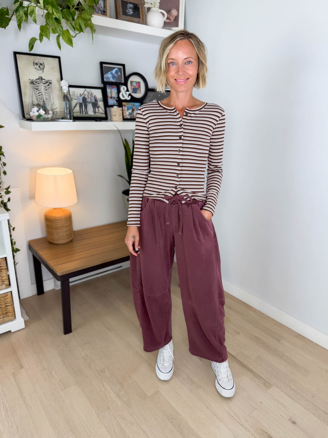 Banks Button Down Knit Long Sleeve- BROWN MULTI