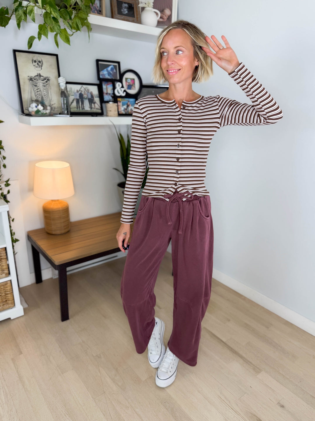 Banks Button Down Knit Long Sleeve- BROWN MULTI