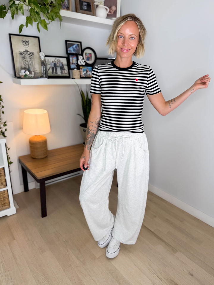 Only Val Organic Cotton Short Sleeve Top- BLACK STRIPE HEART