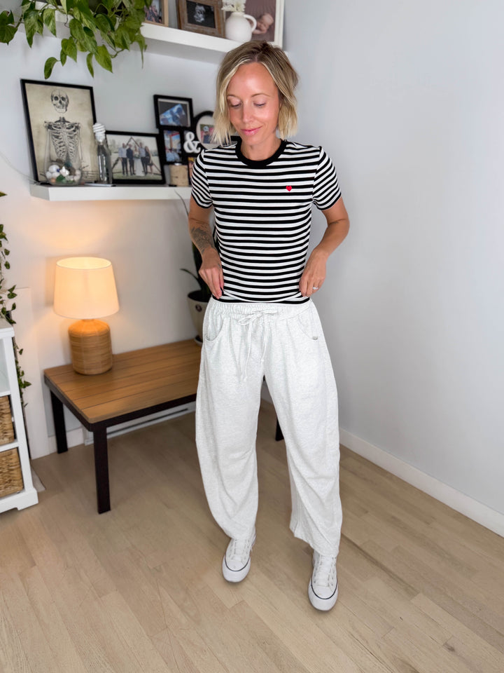 Oakes Cotton Terry Barrel Pant- HTHR GREY