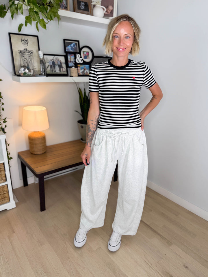 Only Val Organic Cotton Short Sleeve Top- BLACK STRIPE HEART