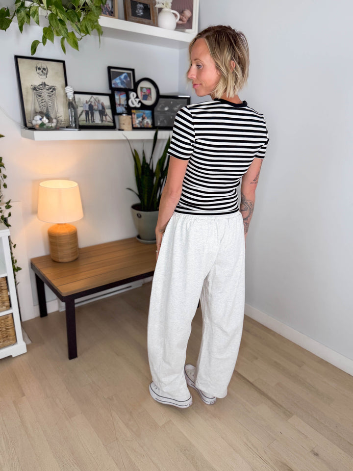 Oakes Cotton Terry Barrel Pant- HTHR GREY