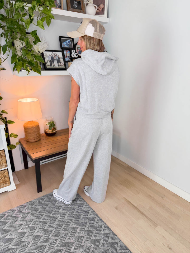 Indira Wide Leg Pant- HEATHER GREY