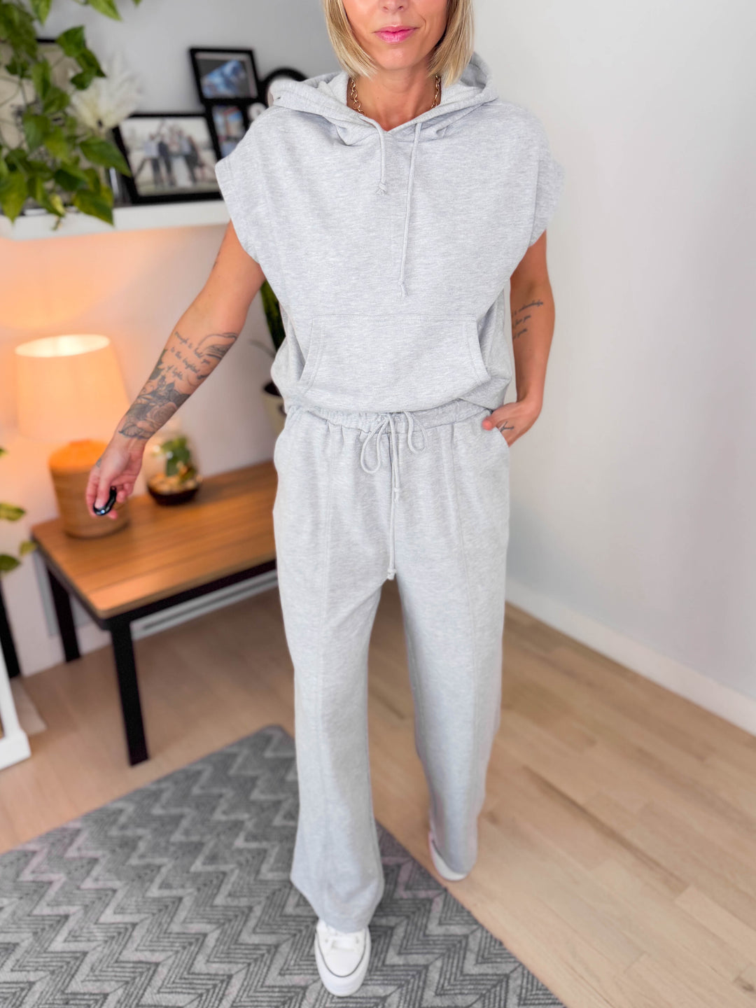 Indira Wide Leg Pant- HEATHER GREY