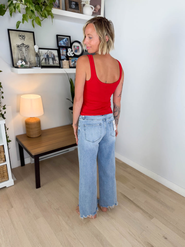 Vervet Lumi Mid Rise Ankle Wide Leg Jean- LIGHT WASH