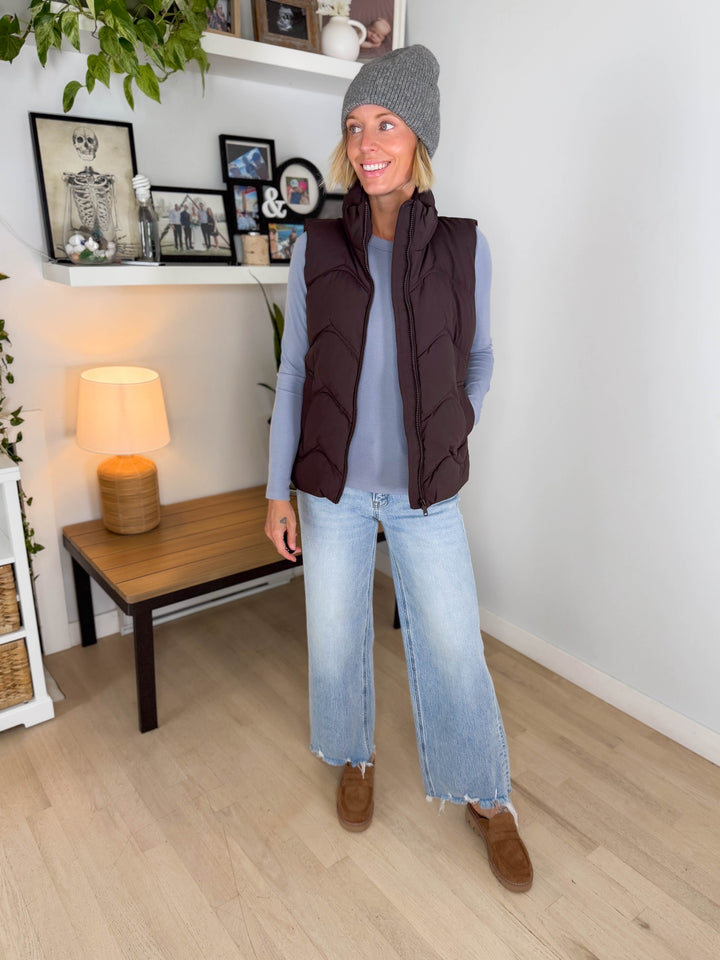 ONLY Power Puffer Vest- CHOCOLATE TORTE