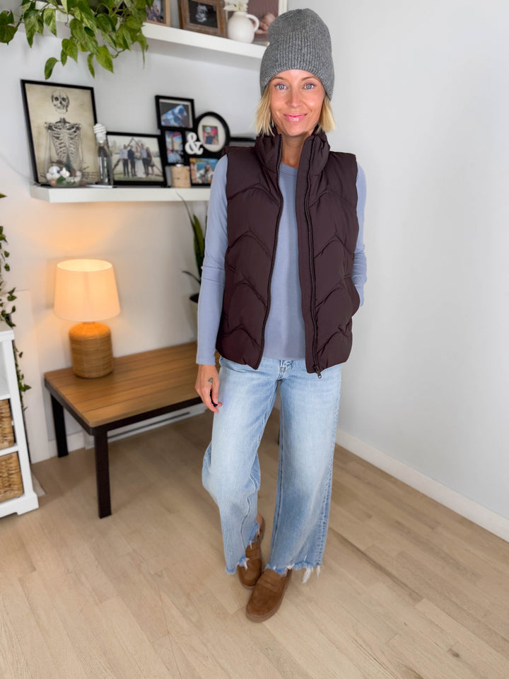 ONLY Power Puffer Vest- CHOCOLATE TORTE