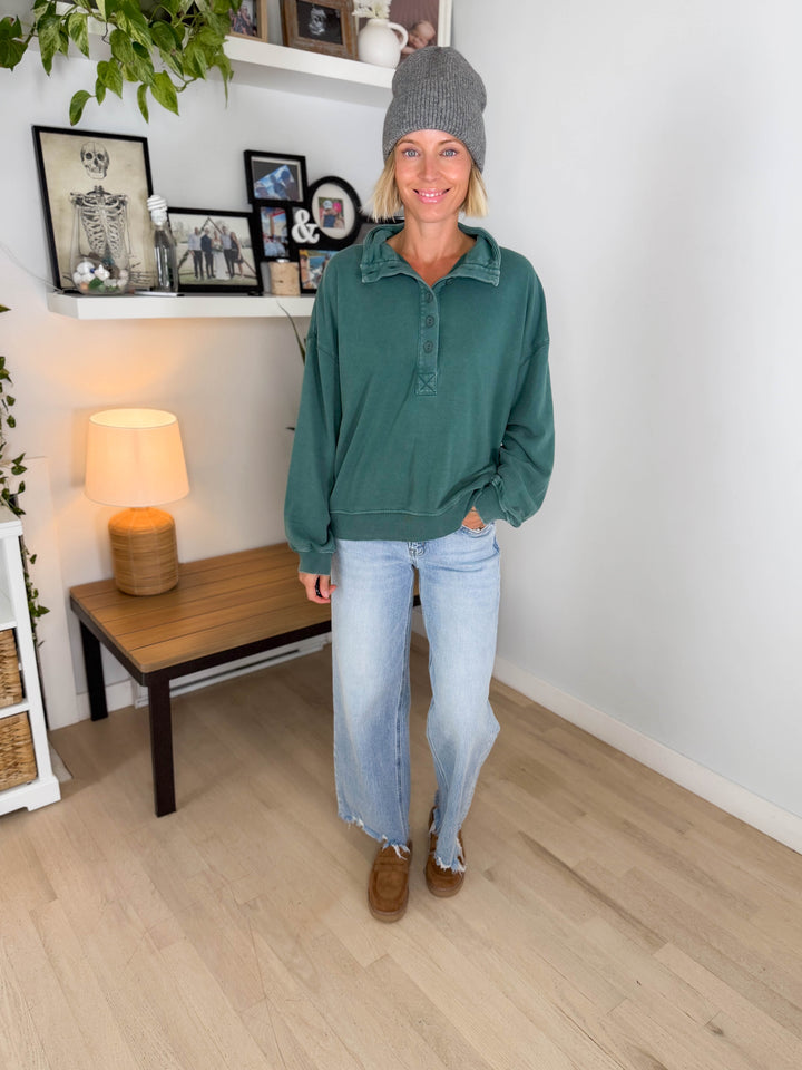 Winslow Button Up Pullover- DARK GREEN