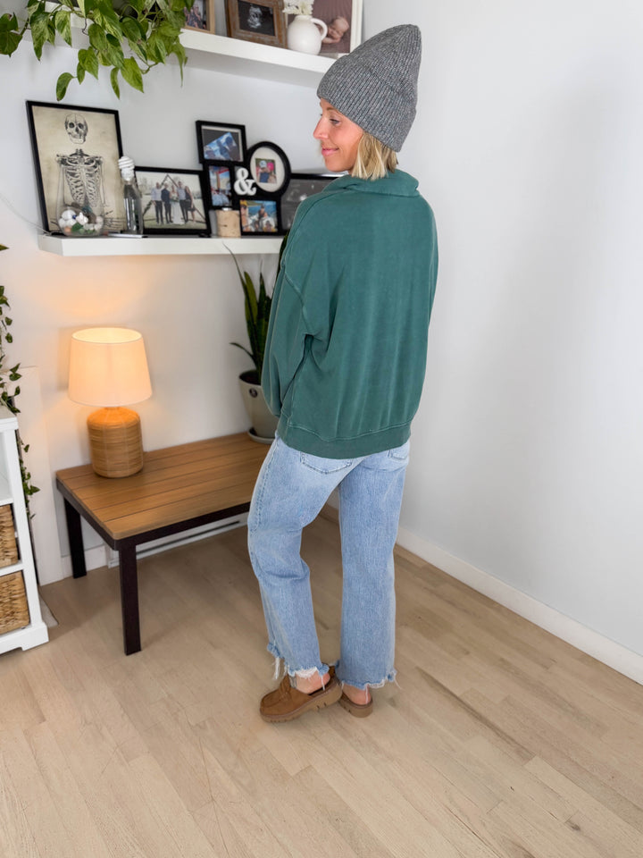 Winslow Button Up Pullover- DARK GREEN
