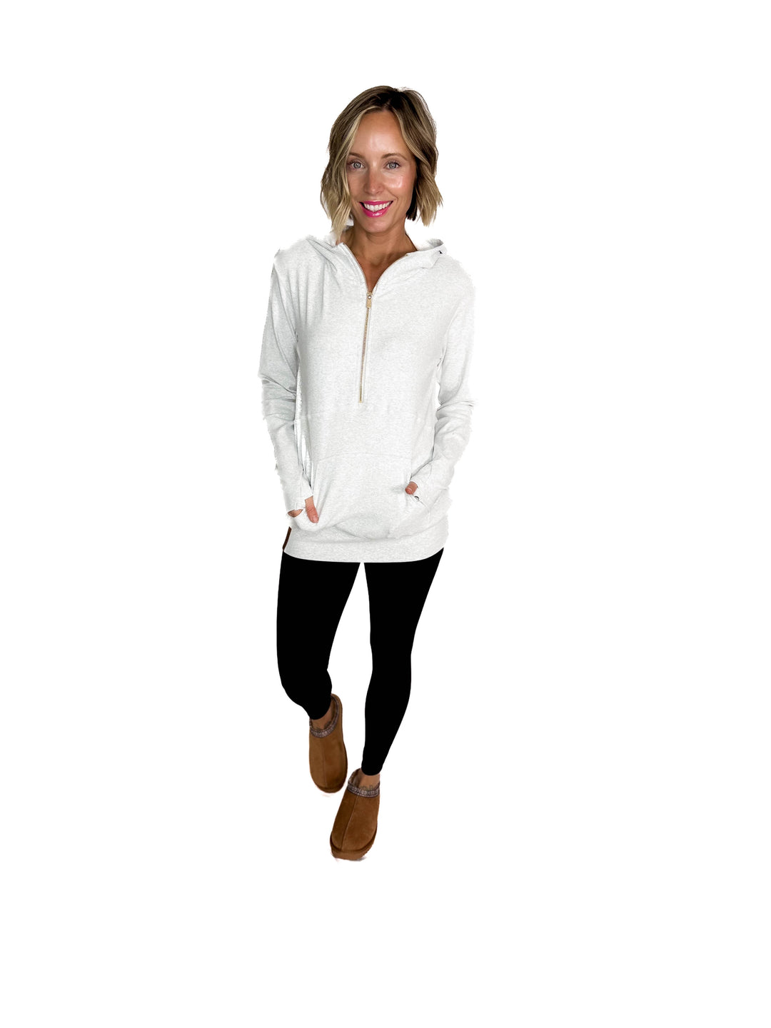 AMPERSAND AVENUE 1/2 Zip Hoodie- GREY GOLD