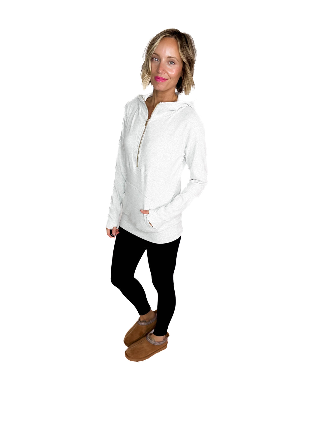 AMPERSAND AVENUE 1/2 Zip Hoodie- GREY GOLD