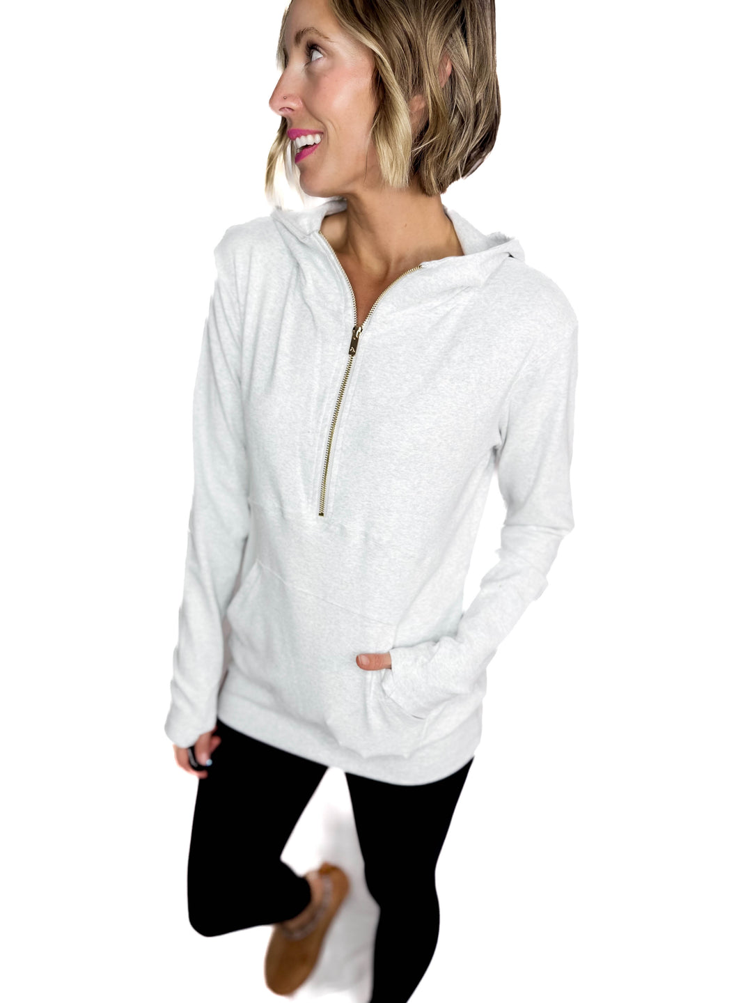 AMPERSAND AVENUE 1/2 Zip Hoodie- GREY GOLD