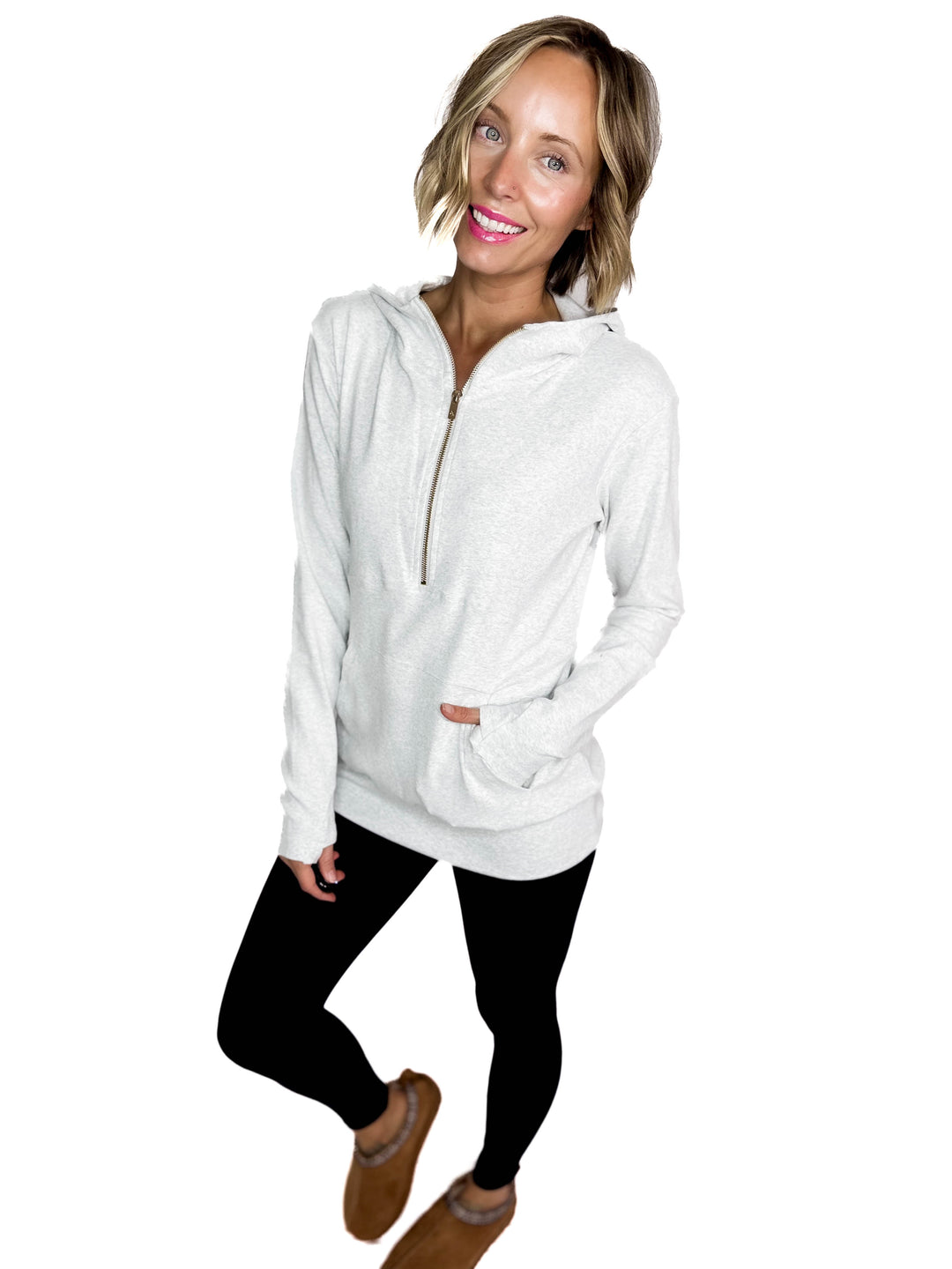AMPERSAND AVENUE 1/2 Zip Hoodie- GREY GOLD
