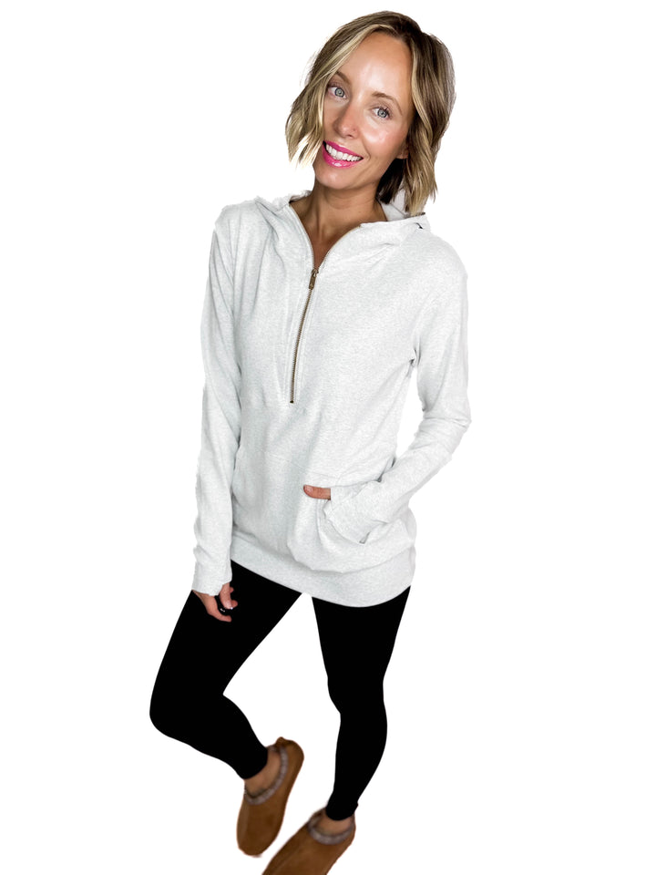 AMPERSAND AVENUE 1/2 Zip Hoodie- GREY GOLD