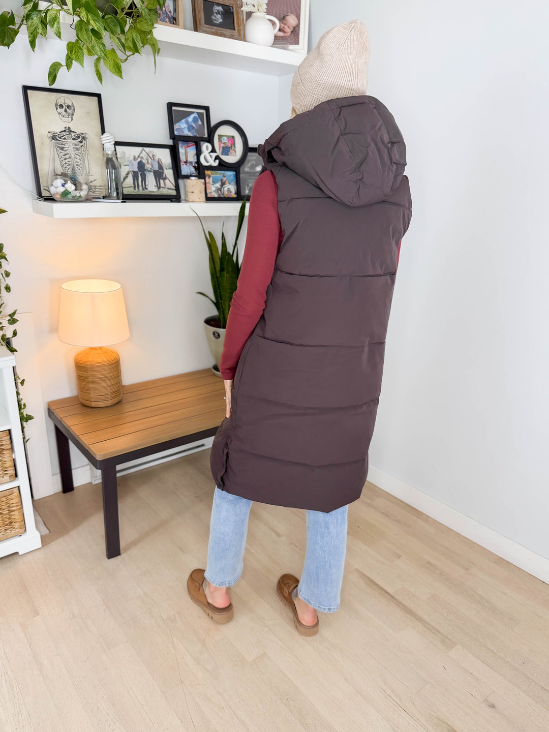 ONLY Blair Long Hooded Puffer Vest- CHOCOLATE TORTE