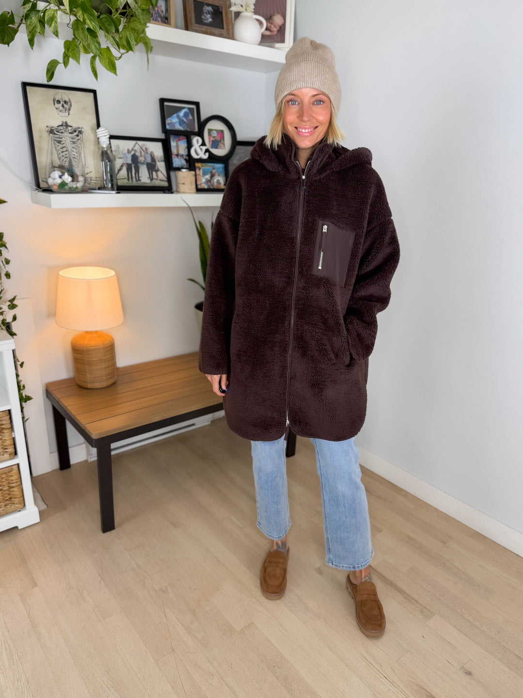 ONLY Sascha Oversized Sherpa Jacket- CHOCOLATE TORTE