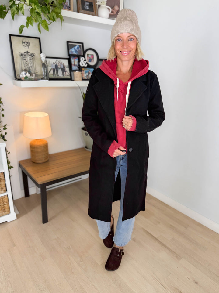 Burwood Collared Coat- BLACK