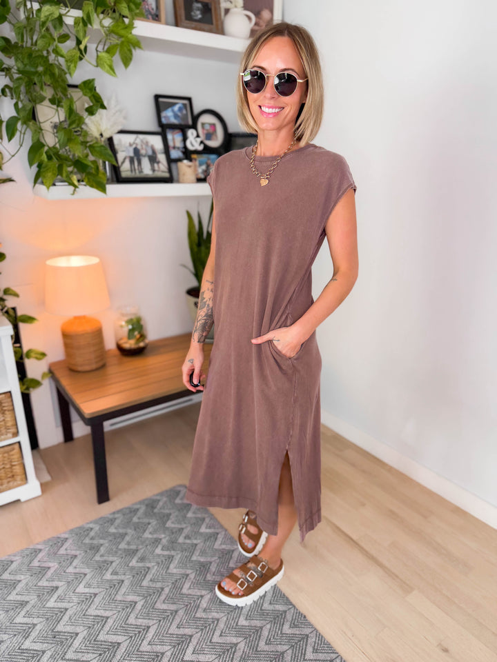 Coasta Washed Cotton Midi Dress- CHOCOLATE
