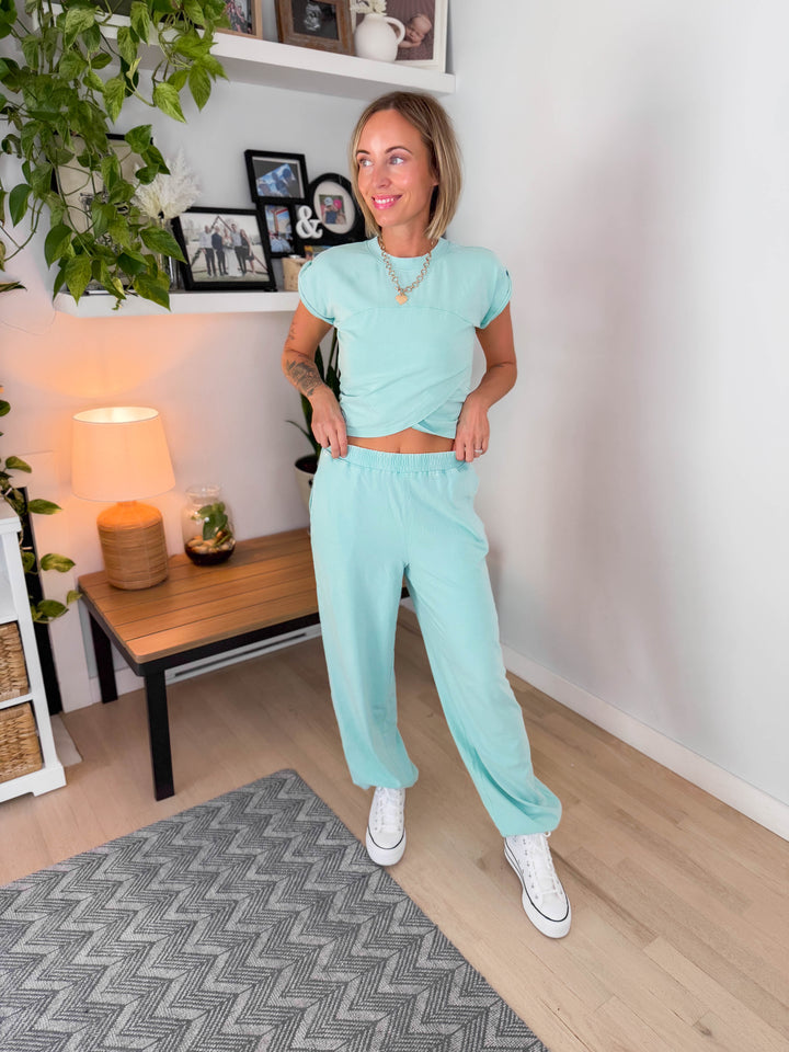 Maude Washed Stretch Cotton Set- TURQUOISE