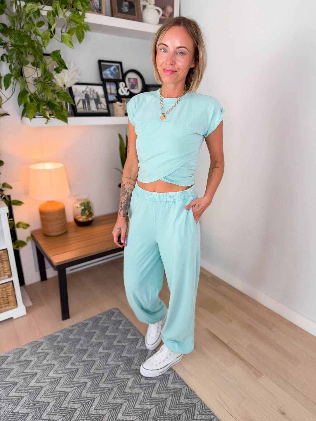 Maude Washed Stretch Cotton Set- TURQUOISE
