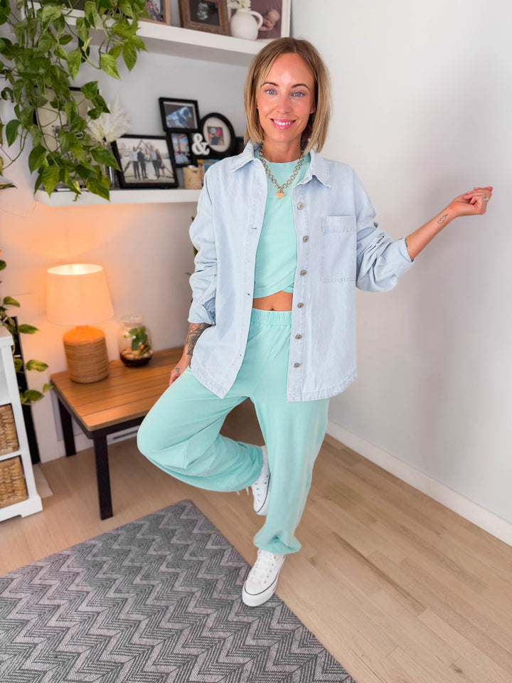 Astrid Mineral Washed Button Down Denim Jacket- DENIM