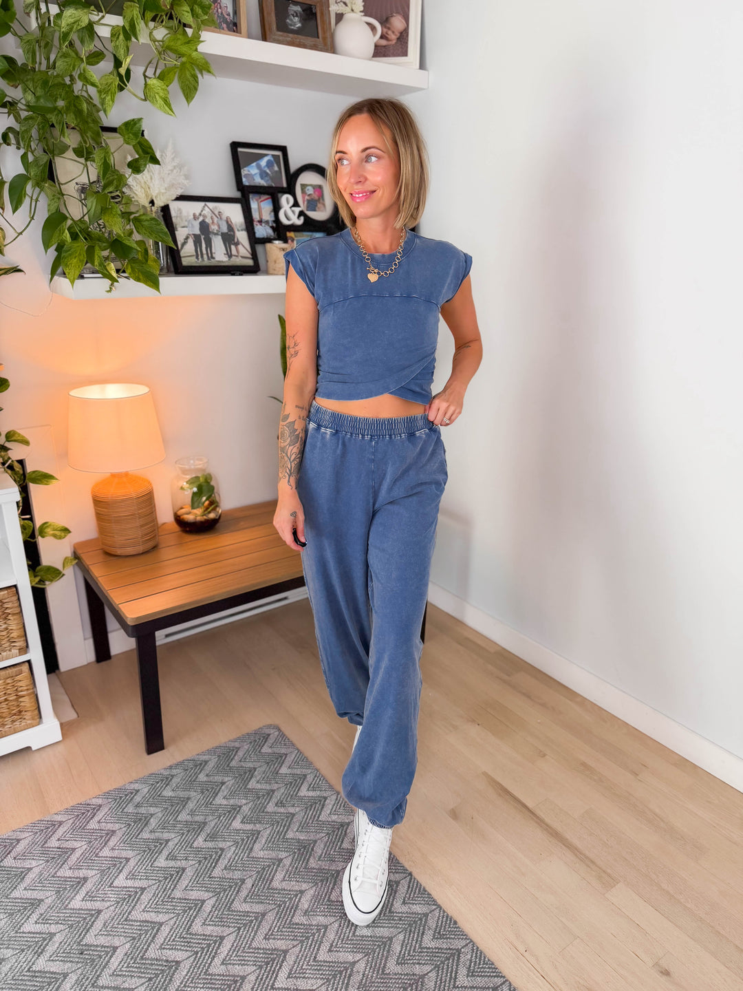 Maude Washed Stretch Cotton Set- NAVY