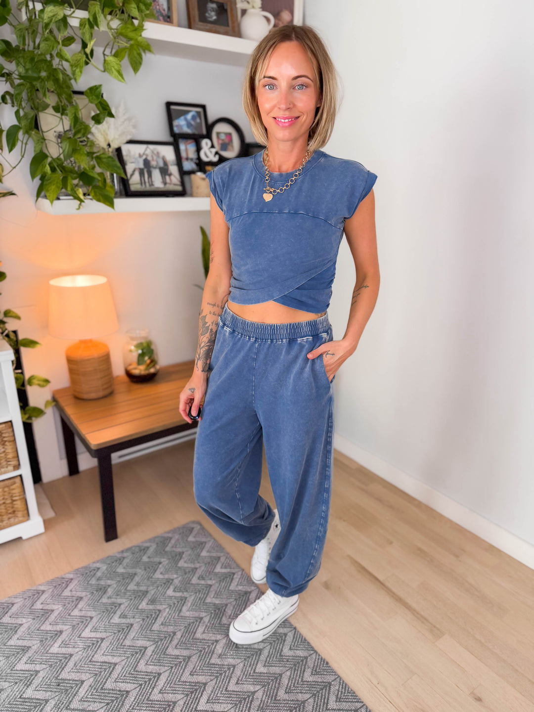 Maude Washed Stretch Cotton Set- NAVY