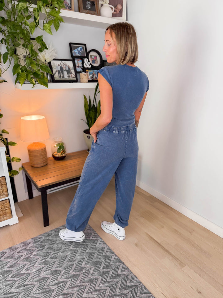 Maude Washed Stretch Cotton Set- NAVY