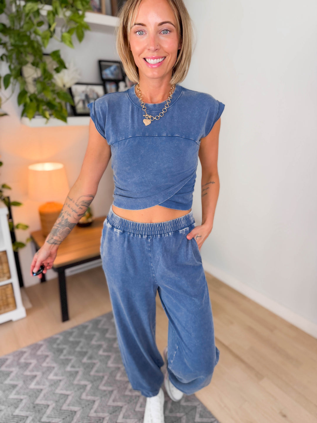 Maude Washed Stretch Cotton Set- NAVY