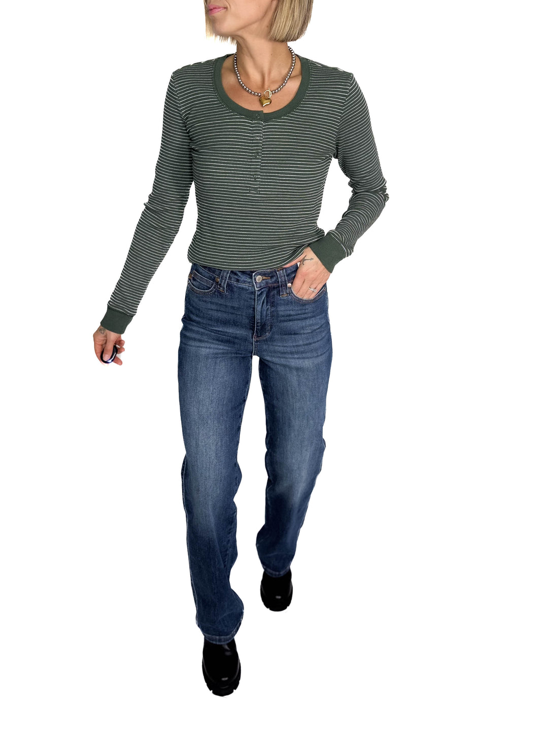 JUDY BLUE Annalise High Rise Tummy Control Straight Leg- MEDIUM WASH