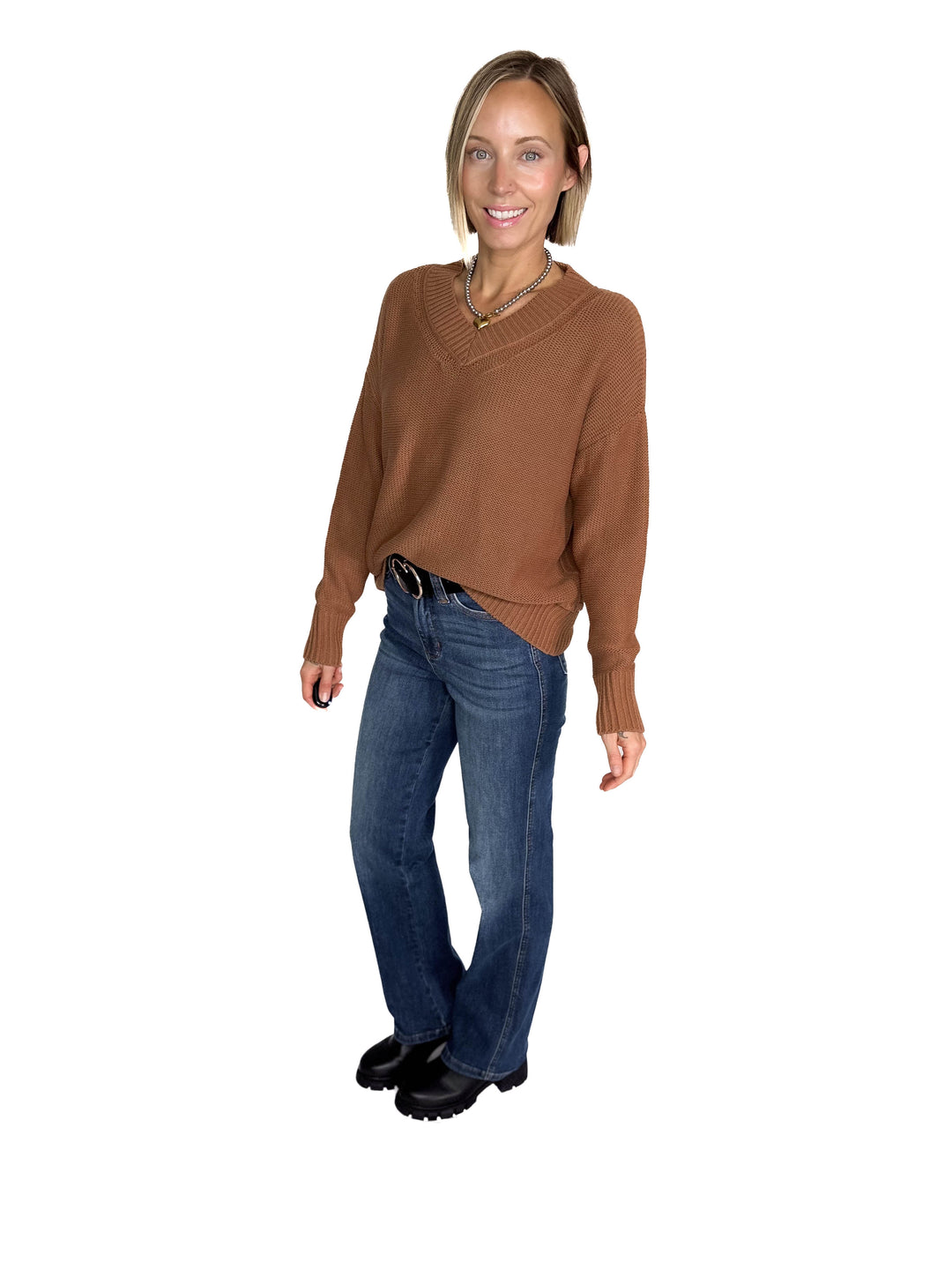 Vienna V-Neck Sweater- CLAY-FINAL SALE