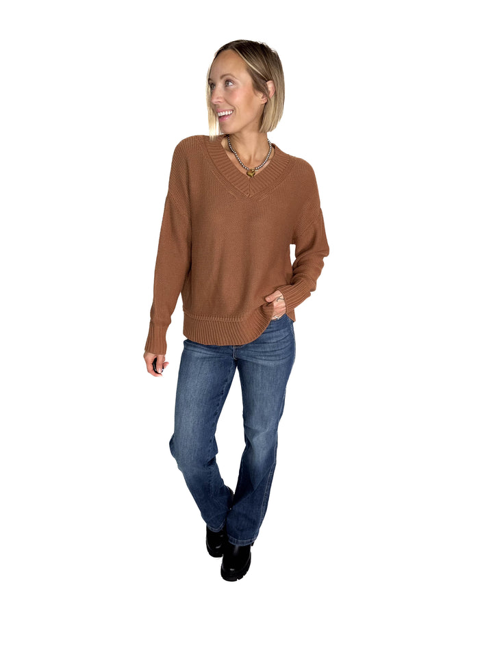 Vienna V-Neck Sweater- CLAY-FINAL SALE