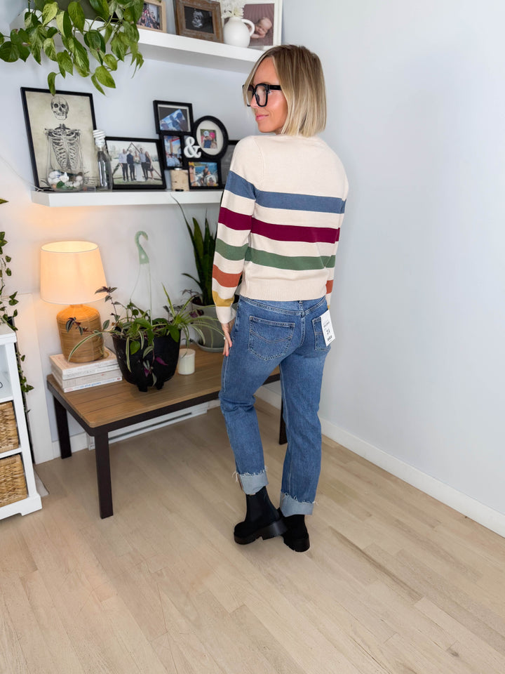 Skye Striped Long Sleeve Sweater- SLATE BLUE MULTI