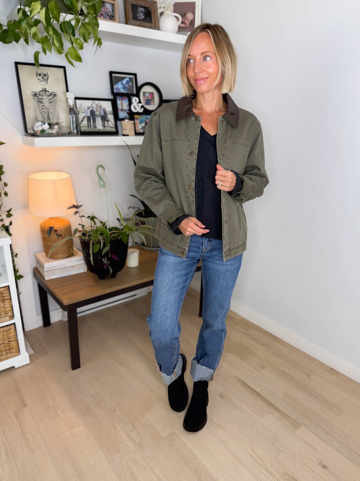 Woodelle Quilted Cotton Barn Style Jacket- OLIVE