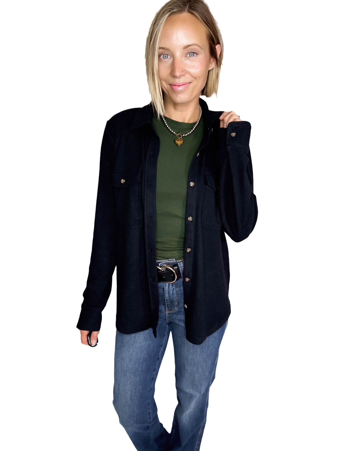 THREAD & SUPPLY Cassian Button Down Shacket- BLACK