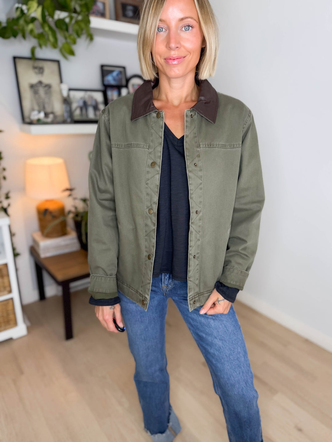 Woodelle Quilted Cotton Barn Style Jacket- OLIVE