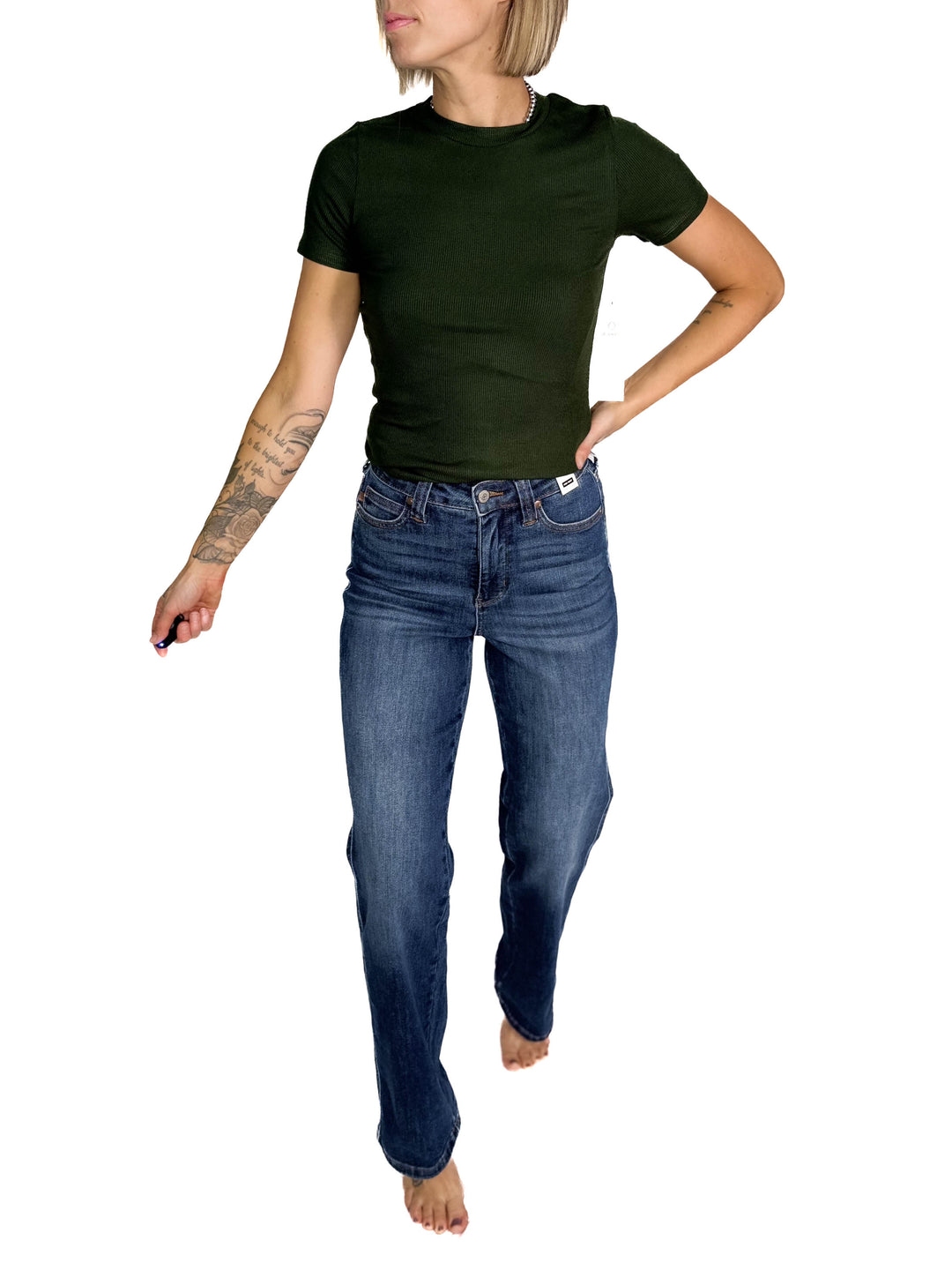 JUDY BLUE Annalise High Rise Tummy Control Straight Leg- MEDIUM WASH