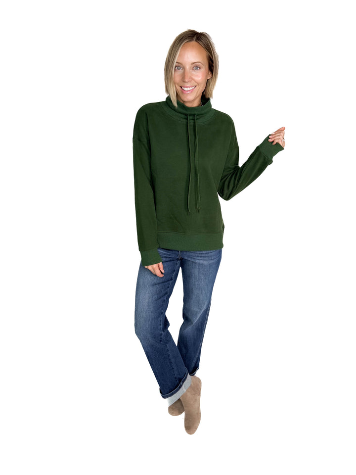 Jackie Mock Neck Sweatshirt- FOREST