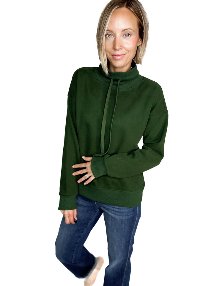 Jackie Mock Neck Sweatshirt- FOREST