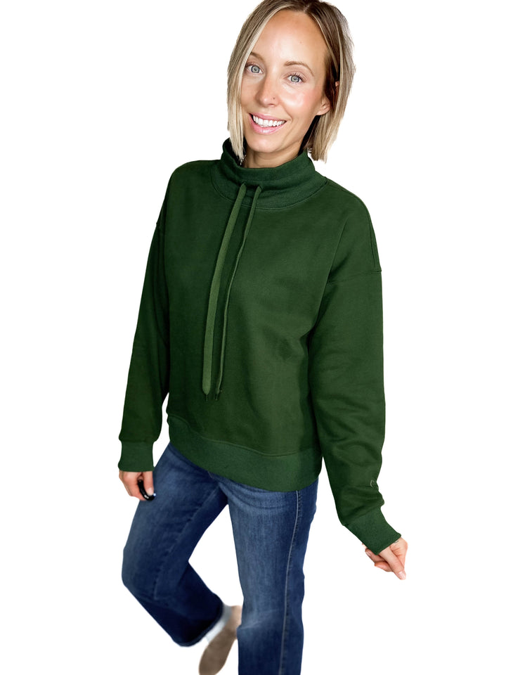 Jackie Mock Neck Sweatshirt- FOREST